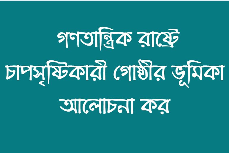 গণতান্ত্রিক রাষ্ট্রে চাপসৃষ্টিকারী গোষ্ঠীর ভূমিকা আলোচনা কর।