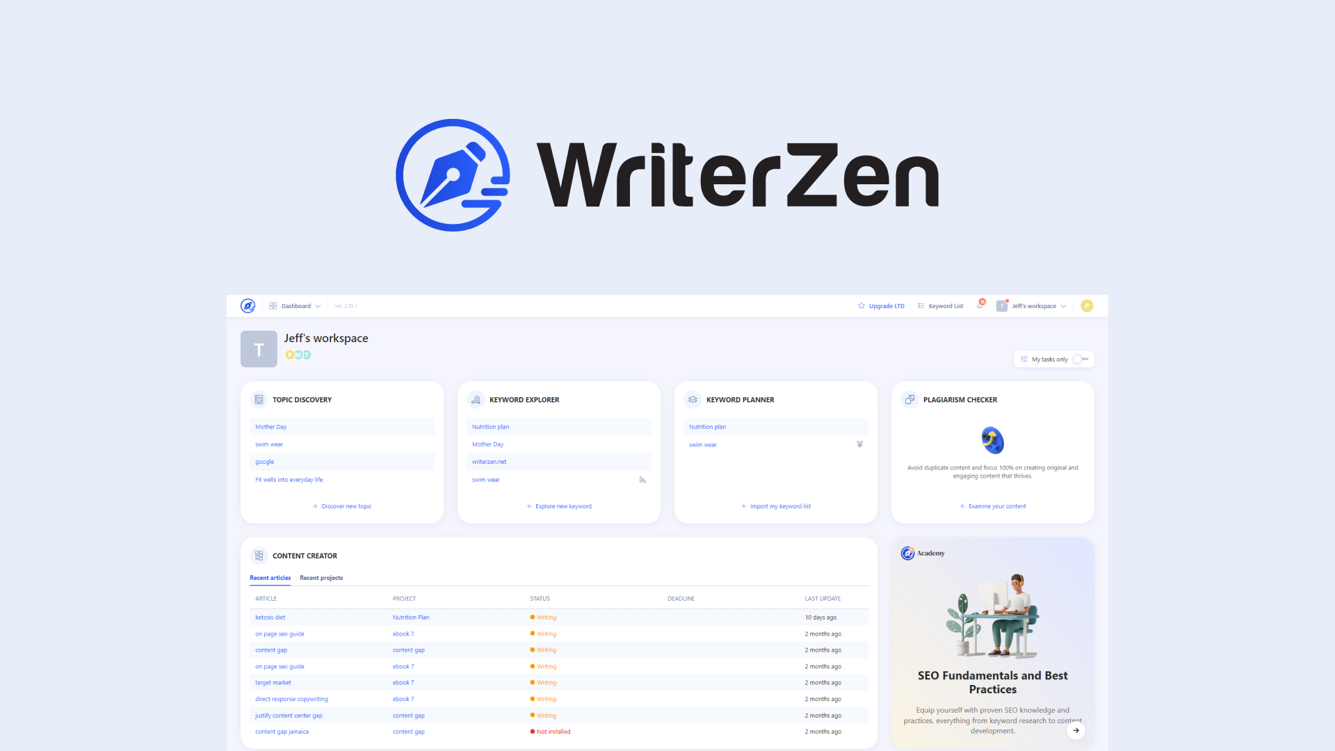 WriterZen - Improve SEO with Google keyword data | AppSumo