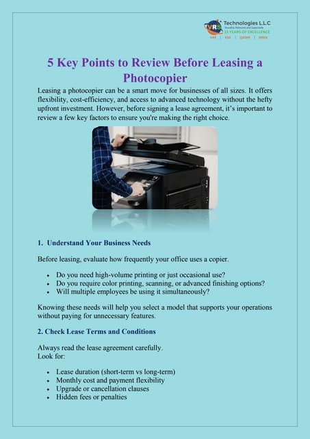 5 Key Points to Review Before Leasing a Photocopier | PDF