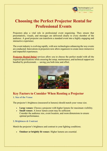 Choosing the Perfect Projector Rental for Professional Events | PDF