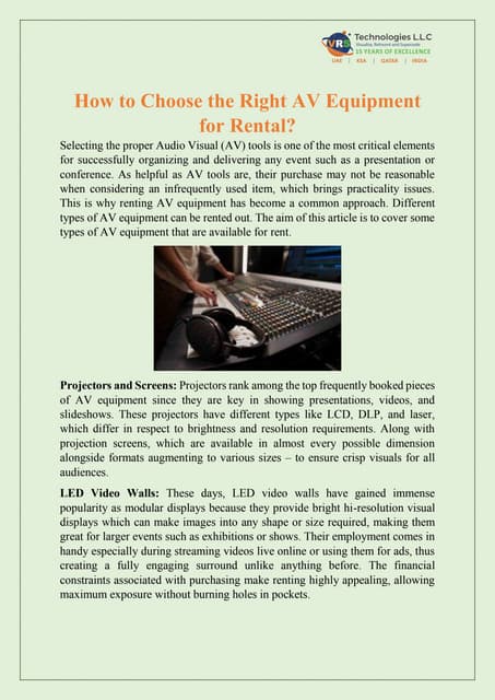 How to Choose the Right AV Equipment for Rental? | PDF