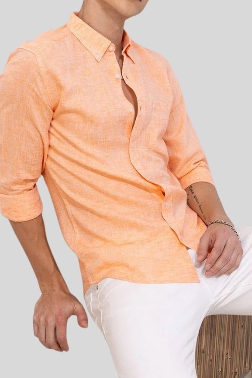 Orange Linen Shirt for Men - Cool, Bold & Irresistible