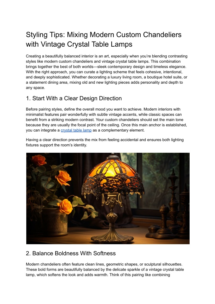PPT - Styling Tips_ Mixing Modern Custom Chandeliers with Vintage Crystal Table Lamps PowerPoint Presentation - ID:14683539